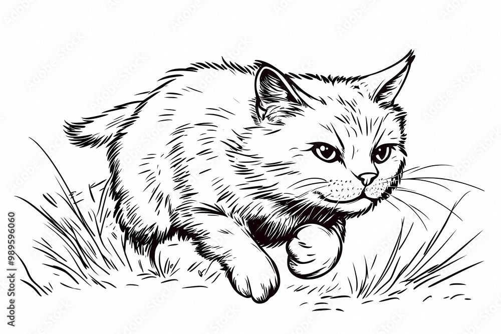 Obraz premium Adorable cat coloring page for children, perfect for creative stock illustrations.