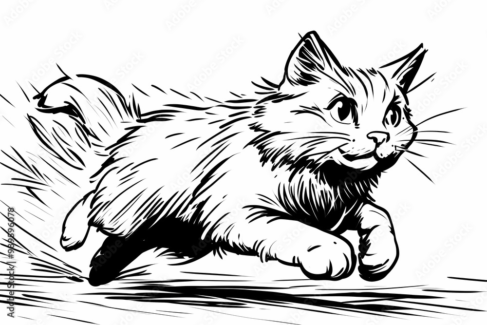 Obraz premium Adorable cat coloring page for children, perfect for creative stock illustrations.