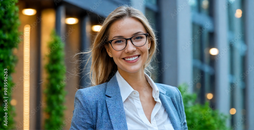 Portrait of a beautiful young business woman in glasses with a smile on her face Portrait of a beautiful young business woman in glasses with a smile on her face