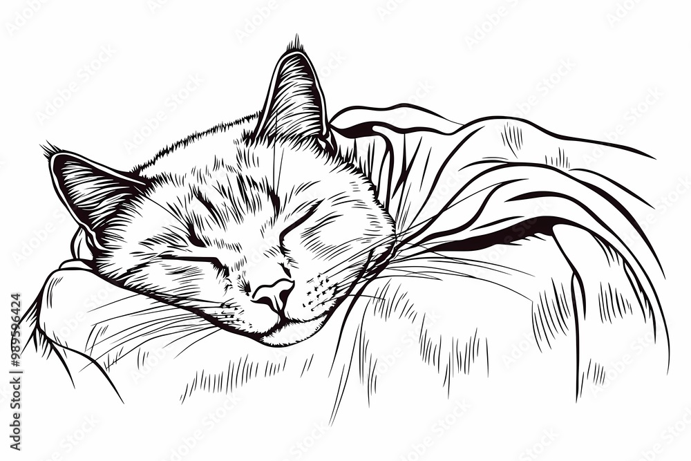 Obraz premium Adorable cat coloring page for children, perfect for creative stock illustrations.
