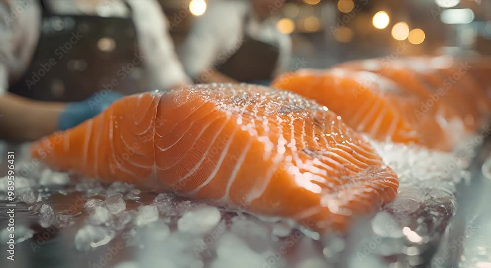 Fresh Blue Fish Fillet on Ice at a Market Fresh Blue Fish Fillet on Ice at a Market