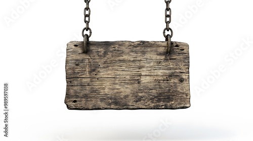 Rustic wooden signboard suspended by chains, rendered for a transparent or white backdrop.