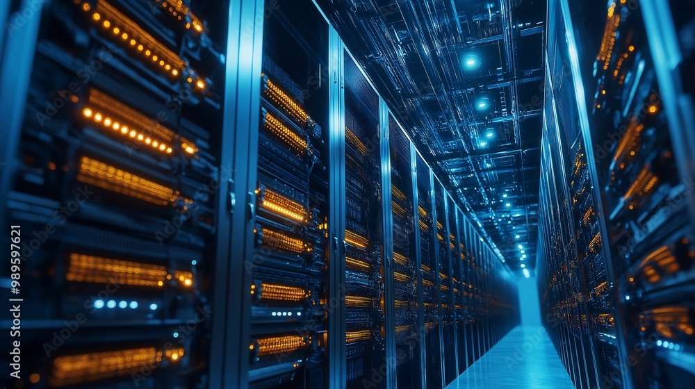 Fototapeta premium Server Room Network Technology Corridor