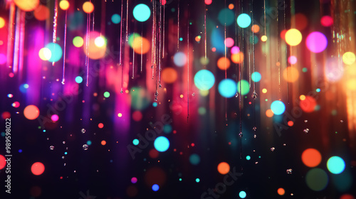 A multicolor bokeh background with raining light