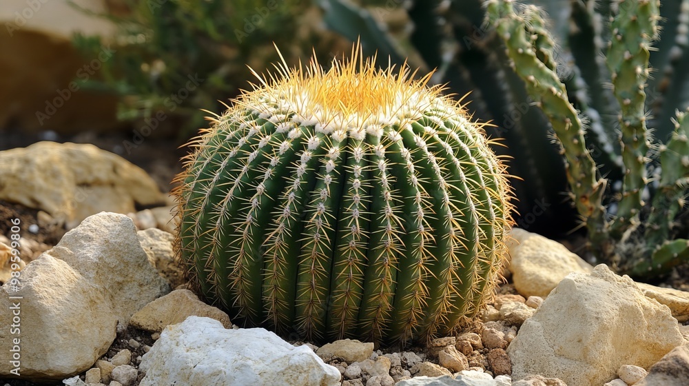 Echinocactus grusonii, also known as the Golden barrel cactus, is a widely used decorative cactus in gardens. Echinocactus grusonii, also known as the Golden barrel cactus, is a widely used decorative cactus in gardens.