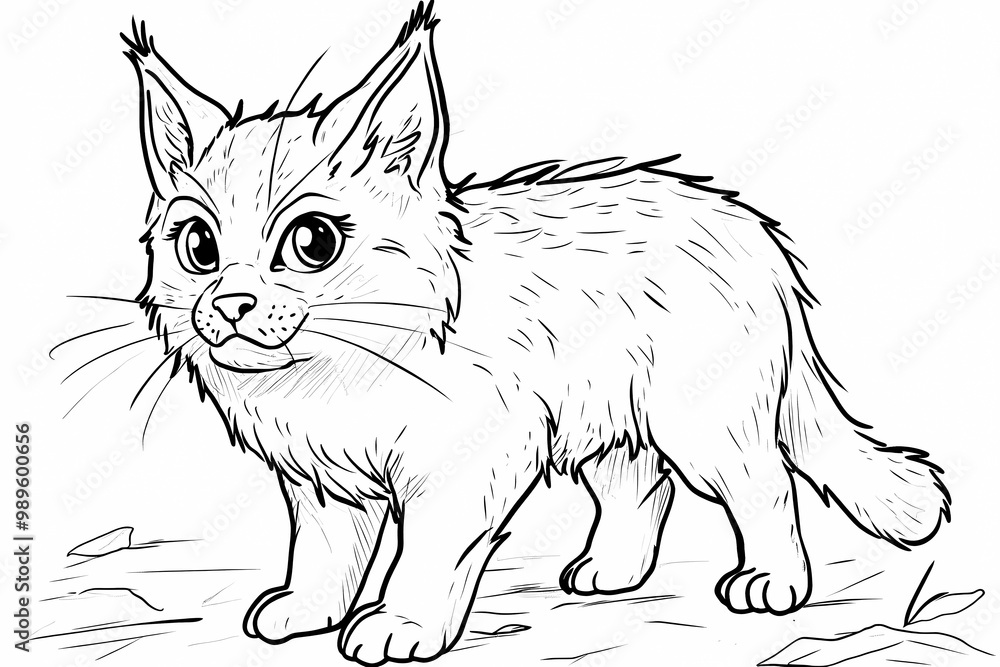 Obraz premium Adorable cat coloring page for children, perfect for creative stock illustrations.