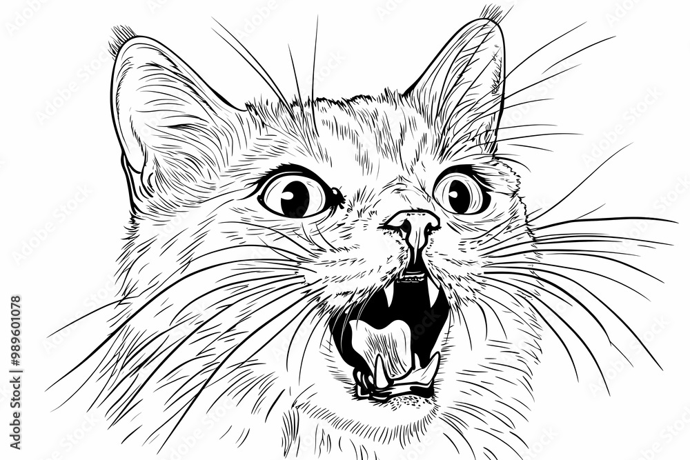 Obraz premium Adorable cat coloring page for children, perfect for creative stock illustrations.
