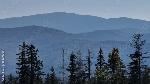 Beskid Maly aerial panorama of potrojna hill and czarny gron.Little Beskids mountain range.Aerial drone view of Rzyki Village in Beskid Maly Poland.Czarny gron ski resort in Rzyki, Andrychow, Poland. photo