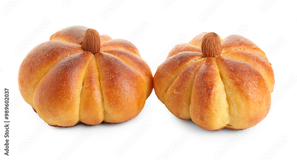 Tasty pumpkin shaped buns isolated on white Tasty pumpkin shaped buns isolated on white