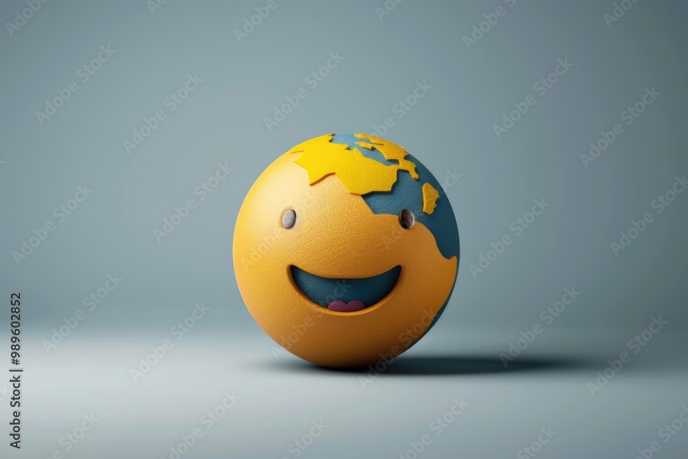 A vibrant orange with a cheerful smiley face and a map of the world printed on it A vibrant orange with a cheerful smiley face and a map of the world printed on it