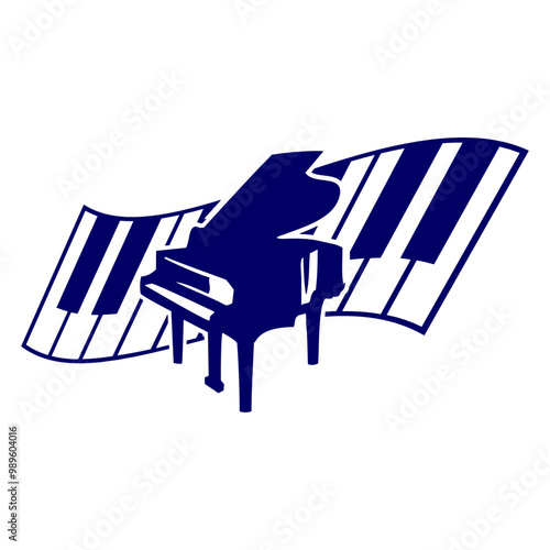 Grand Piano Organ Synthesizer Keyboard Music Logo Design Lover Art Vector Illustration Card T-Shirt Poster Sticker Graphic Print Decorative Drawing Isolated Logo Decoration Symbol Creative Cool Style
