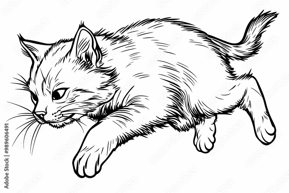 Obraz premium Adorable cat coloring page for children, perfect for creative stock illustrations.
