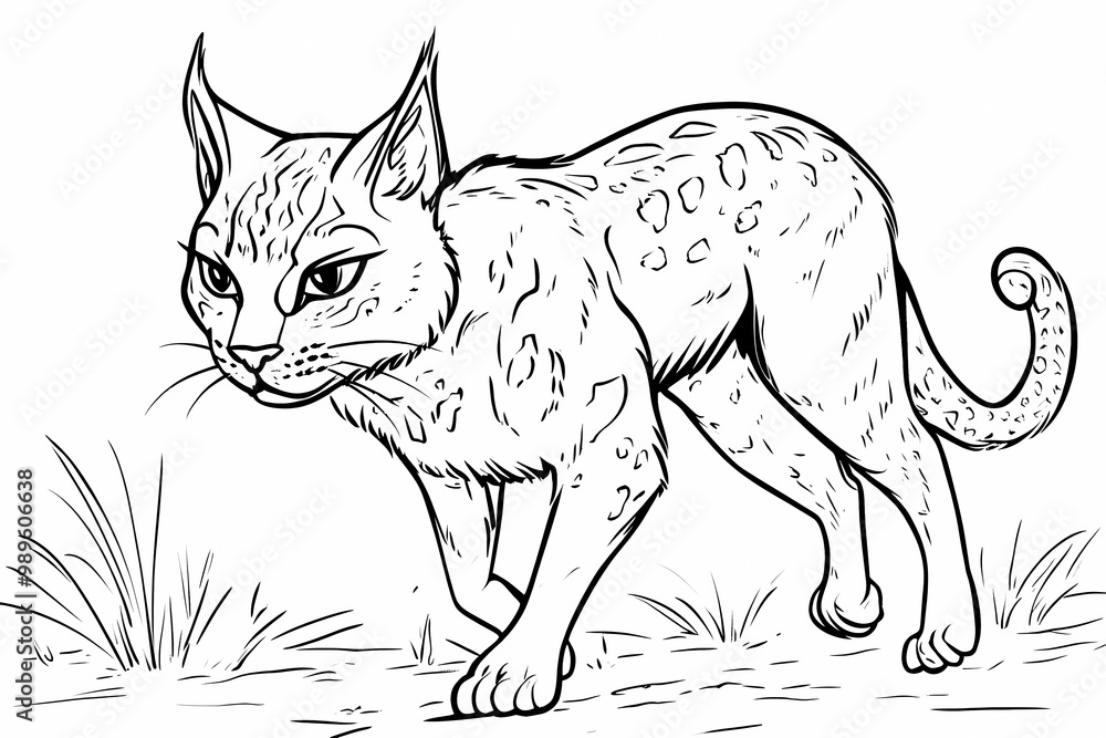 Obraz premium Adorable cat coloring page for children, perfect for creative stock illustrations.