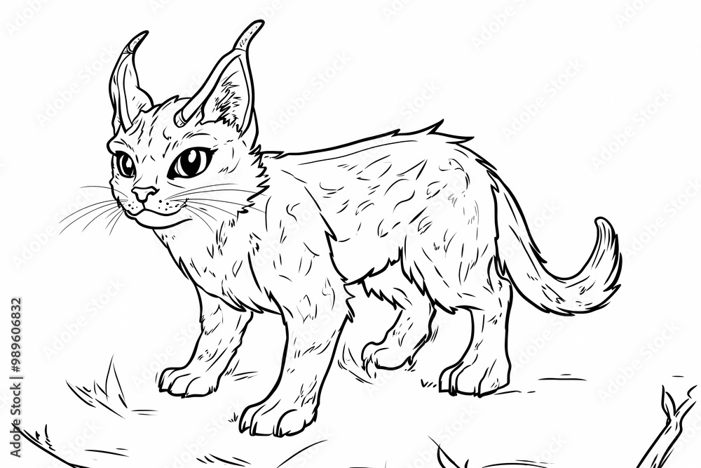 Obraz premium Adorable cat coloring page for children, perfect for creative stock illustrations.