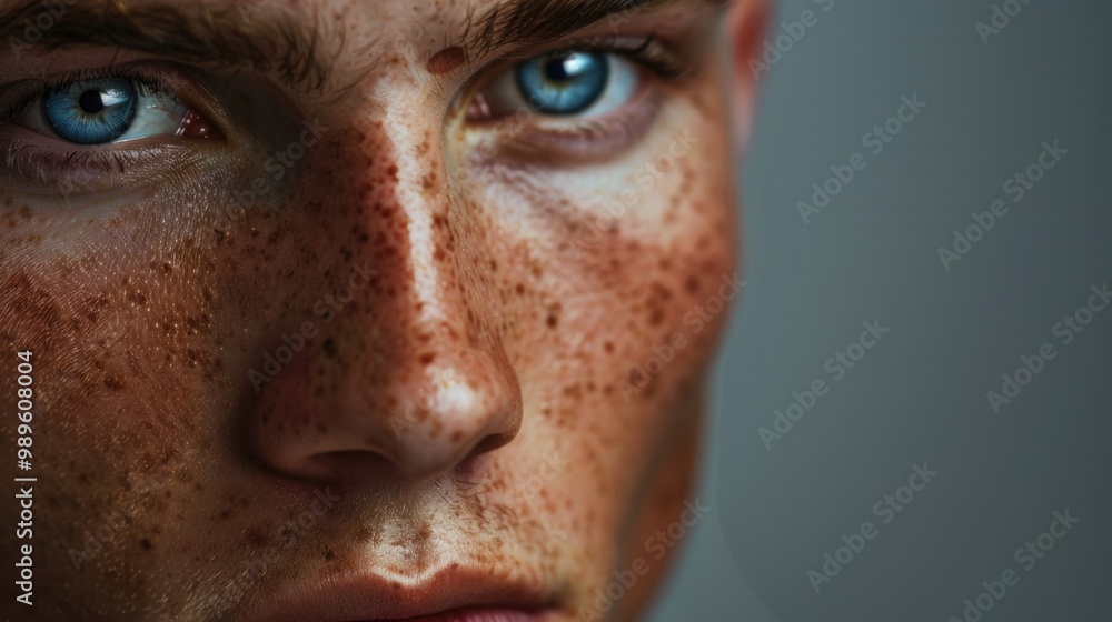 Close-up portrait of a person with distinctive freckles on their face Close-up portrait of a person with distinctive freckles on their face