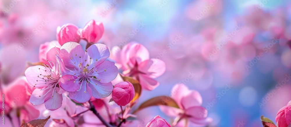 Spring Blossom Beautiful Pink Flowers Against Sky Spring Blossom Beautiful Pink Flowers Against Sky