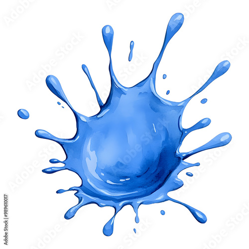 A vibrant blue splash against a transparent or white background, showcasing dynamic fluid motion and artistic flair.