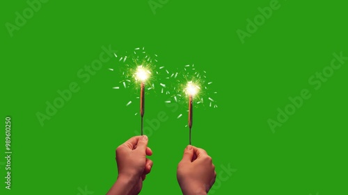 Holiday Sparkler burning loop realistic animation of realistic fireworks isolated: Green Screen Burning Loop, Green Screen Diwali, Green Screen Festival, Green Screen Celebration