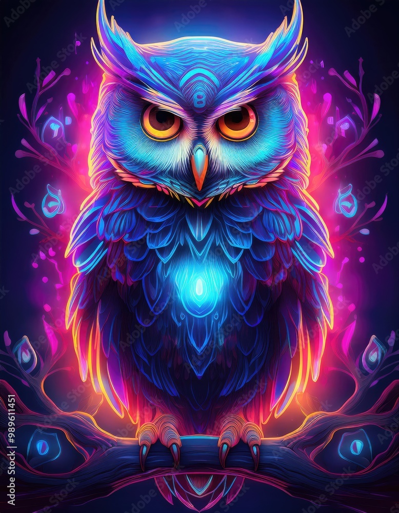 Neon owl with glowing eyes Neon owl with glowing eyes