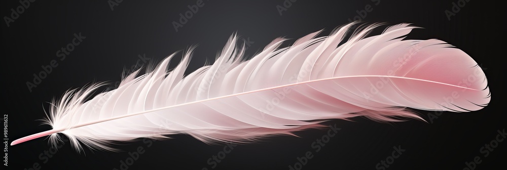 Delicate pink feather resting elegantly on a dark background, emphasizing its softness and lightness Delicate pink feather resting elegantly on a dark background, emphasizing its softness and lightness