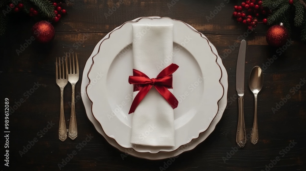 Christmas dinner concept. Christmas plate on the table. Festive Xmas background Christmas dinner concept. Christmas plate on the table. Festive Xmas background