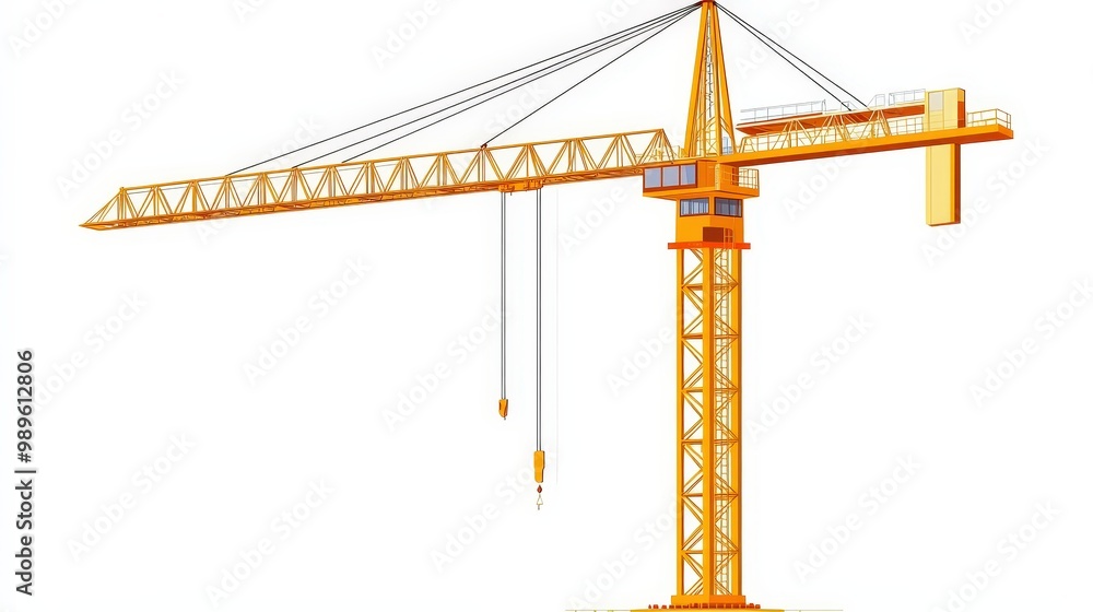 Tower Crane Construction: Yellow 2D Flat Vector Art in 3D Isolated on White Background Tower Crane Construction: Yellow 2D Flat Vector Art in 3D Isolated on White Background