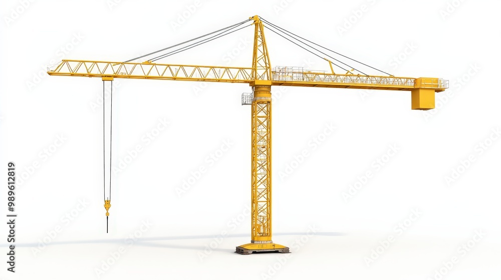 Towering Yellow Crane - 3D Rendering of a Construction Crane Equipment on White Background Towering Yellow Crane - 3D Rendering of a Construction Crane Equipment on White Background