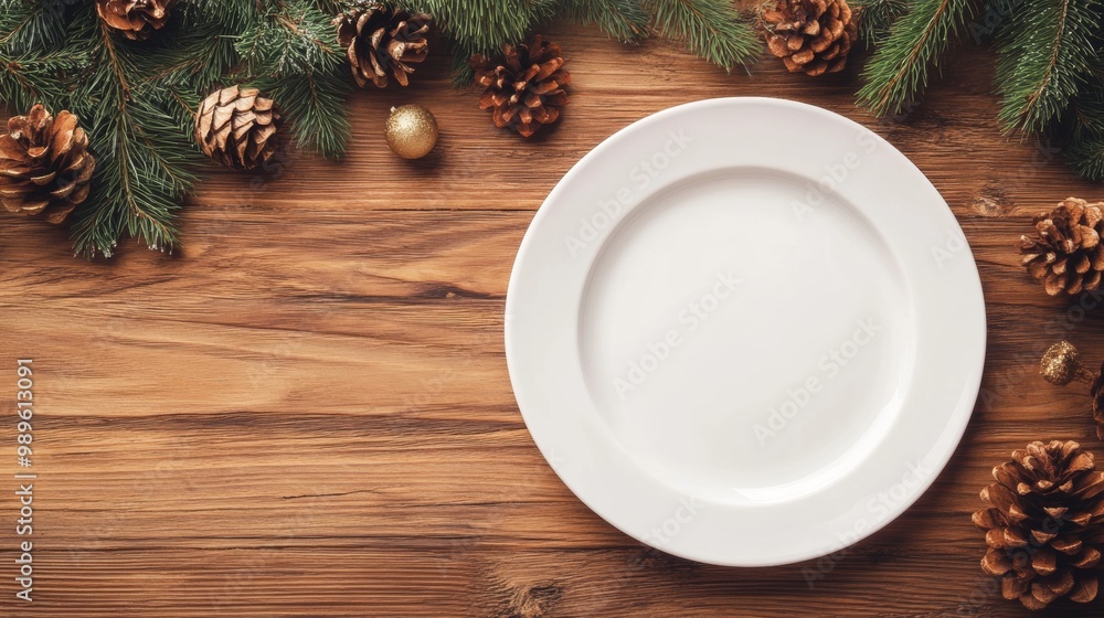 Christmas dinner concept. Christmas plate on the table. Festive Xmas background Christmas dinner concept. Christmas plate on the table. Festive Xmas background