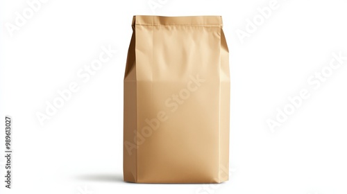 Minimalist Kraft Cardboard Bag Mock-up on White Background with Clipping Path for Packaging Design | 2D Flat Vector Art