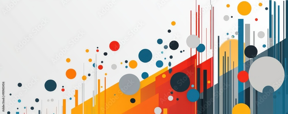Abstract graphic with colorful circles and lines on a grey and white background, creating a modern artistic design. Abstract graphic with colorful circles and lines on a grey and white background, creating a modern artistic design.