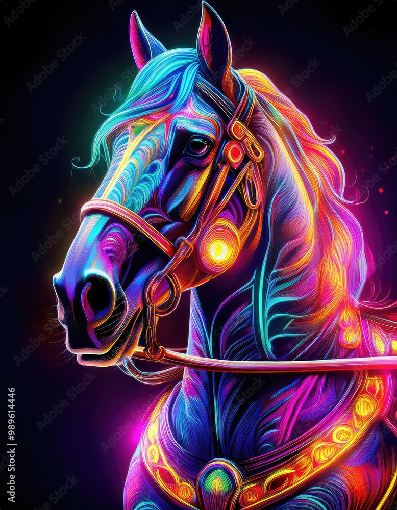 Naklejka premium Neon horse art