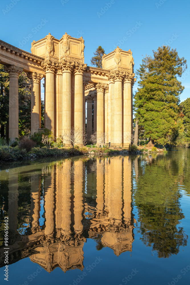Golden Columns of the Palace of Fine Arts reflected in the pond, San Francisco, California Golden Columns of the Palace of Fine Arts reflected in the pond, San Francisco, California