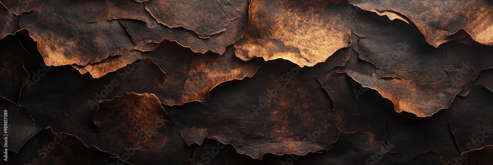 Fototapeta premium Burnt paper texture with charred edges, curling into dark, fragile layers