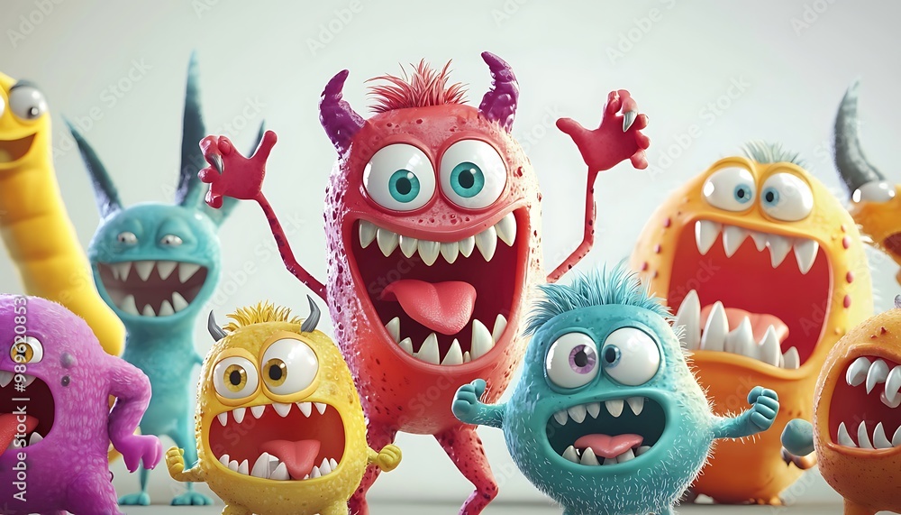 Cartoon monster collection with diverse colors and expressions for engaging children's media. Cartoon monster collection with diverse colors and expressions for engaging children's media.