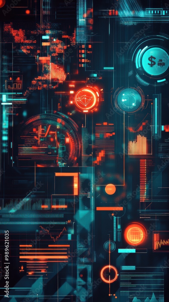 Vibrant infographic shows online savings account trends with digital icons Vibrant infographic shows online savings account trends with digital icons