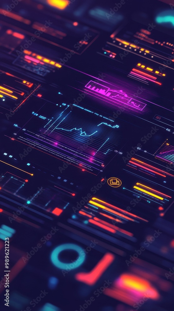 Obraz premium A vibrant infographic showcases online savings trends with striking visuals and colors