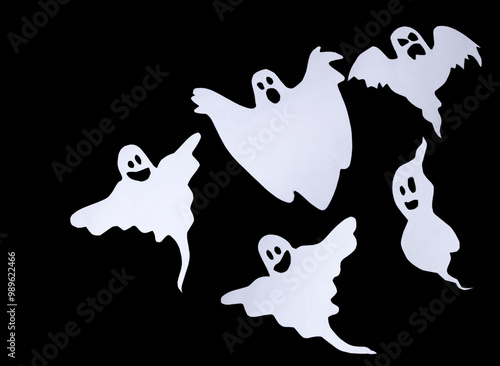 Set of adorable ghost creation with interchangeable faces, designed in flat image format for the Halloween holiday. photo