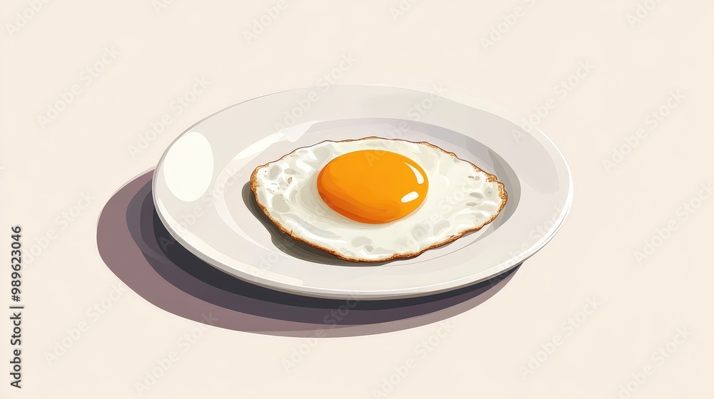 Minimalist Vector Illustration of Fried Egg on White Plate with Pastel Background Minimalist Vector Illustration of Fried Egg on White Plate with Pastel Background