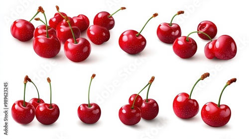 Fresh Red Cherries Collection - Minimal Vector Design on Transparent Background for Graphic Mockups