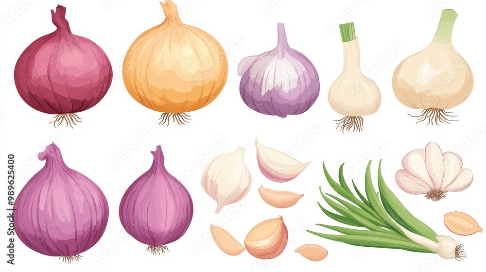 Aromatic Vegetables Set in Flat Vector Style on Transparent Background for Mockup Template Aromatic Vegetables Set in Flat Vector Style on Transparent Background for Mockup Template