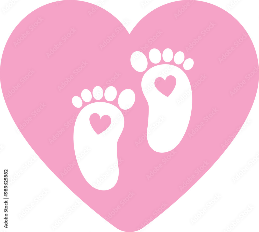Pink Baby Footprint for girl , baby feet with heart icon. Pink Baby Footprint for girl , baby feet with heart icon.