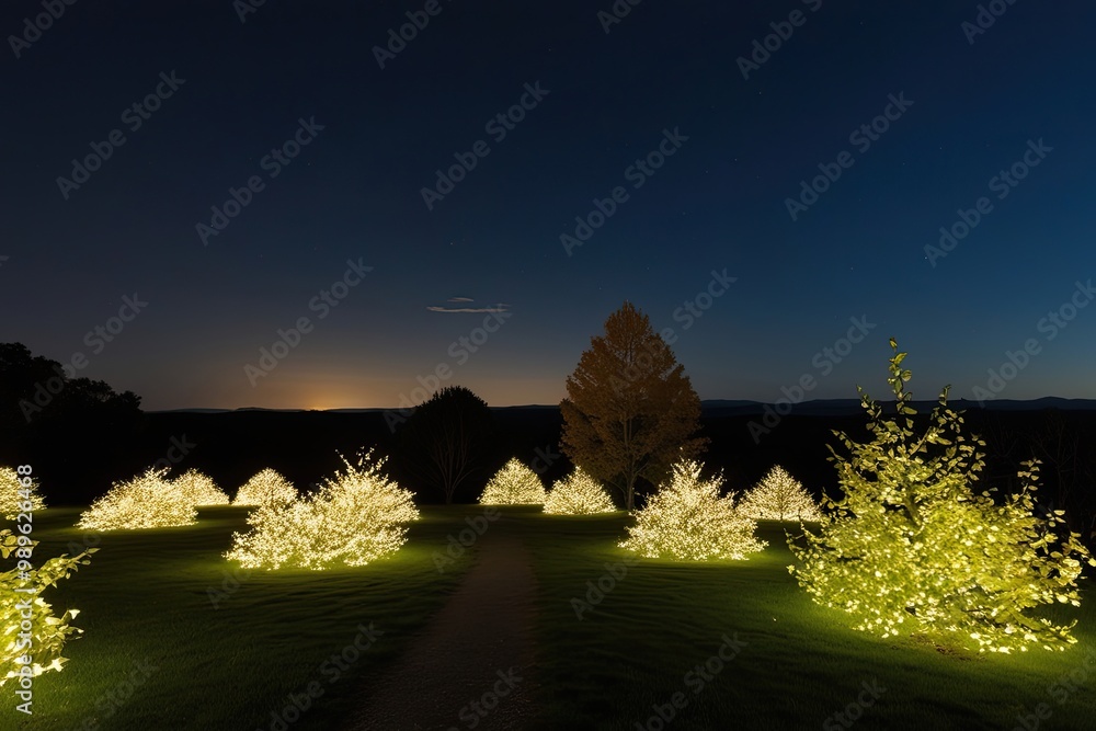 Mesmerizing Night View of Glowing Leaves Under a Starlit Sky Mesmerizing Night View of Glowing Leaves Under a Starlit Sky