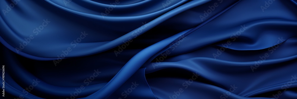 Obraz premium Elegant dark blue silk fabric draped softly to create flowing textures and rich depth