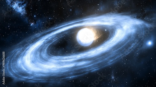 White dwarf star in a binary star system with a blue giant showing the Chandrasekhar limit and stellar nucleosynthesis cosmic voids around photo