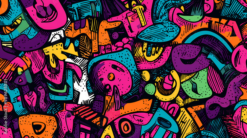 Fototapeta premium Doodle art illustration for merchandise clothing, fashion textile, sport clothes design printing, street art graffiti pattern, colorful abstract background. Street Art. Illustration