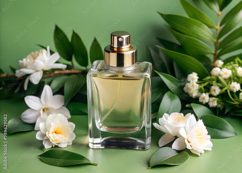 bottle of perfume with flower bottle of perfume with flower