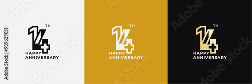 Logo 14th, 14 years anniversary, Creative template for celebration, birthday, greeting and invitation. Editable file