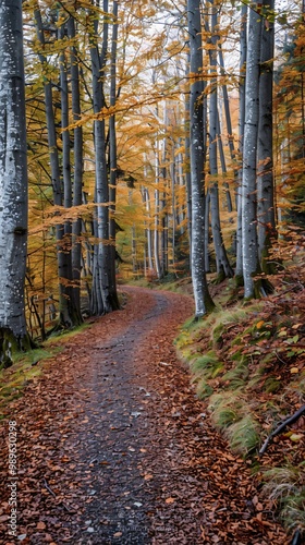 Winding path through an autumn forest 