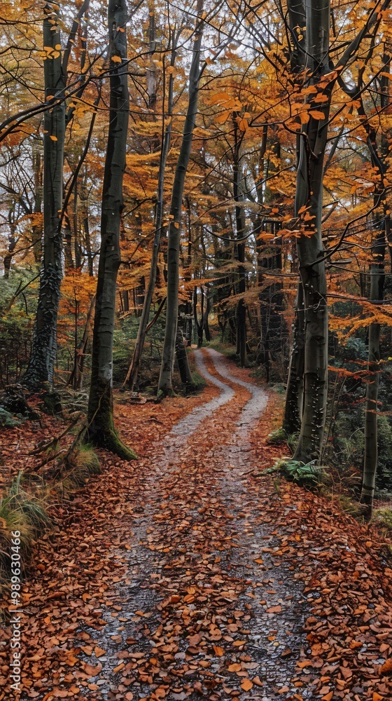 Obraz premium Winding path through an autumn forest