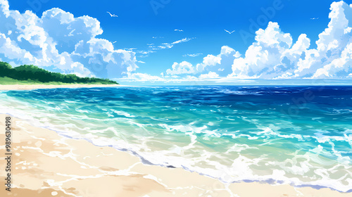 Beautiful paradise beach, crystal clear water, white sand, beach background. Crystal Clear Beach. Illustration